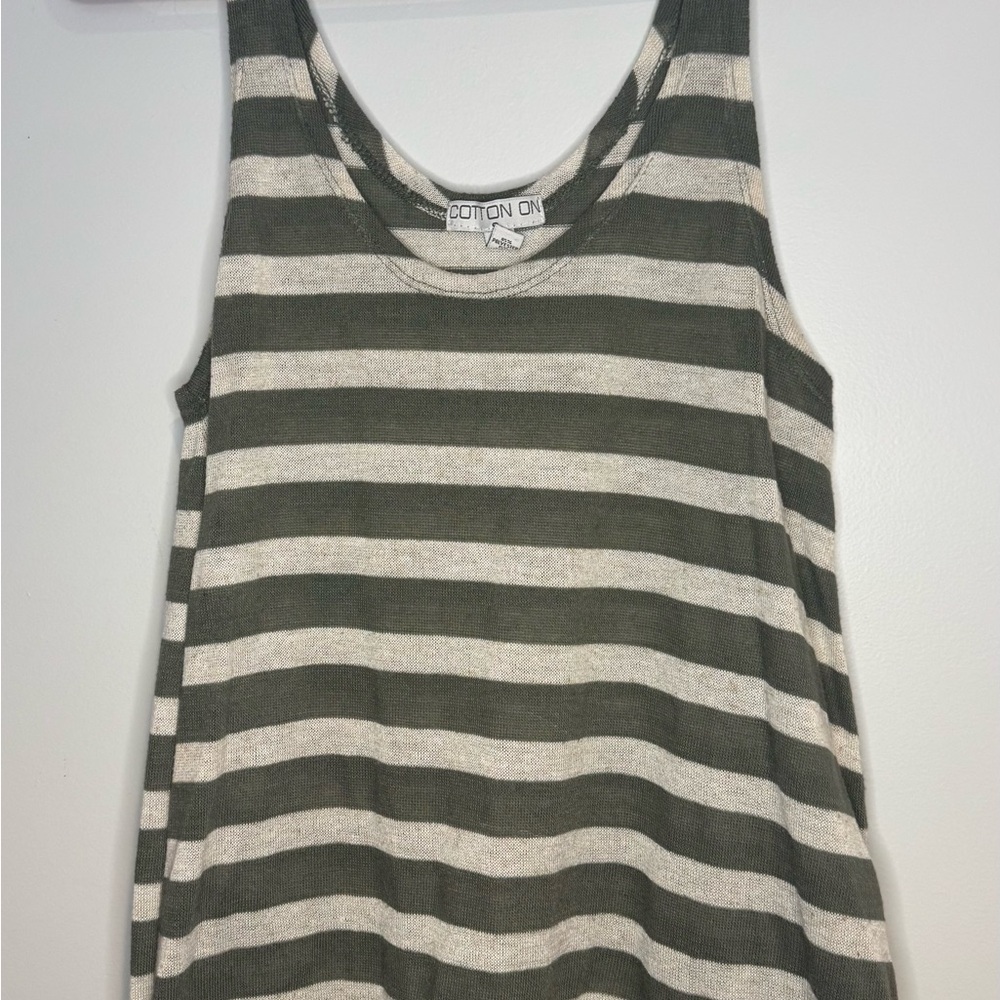 Cotton On Olive and Cream Striped Tank Top